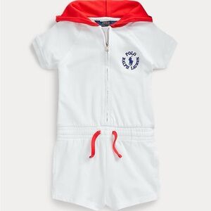 Polo Ralph Lauren White and Red Hooded Romper